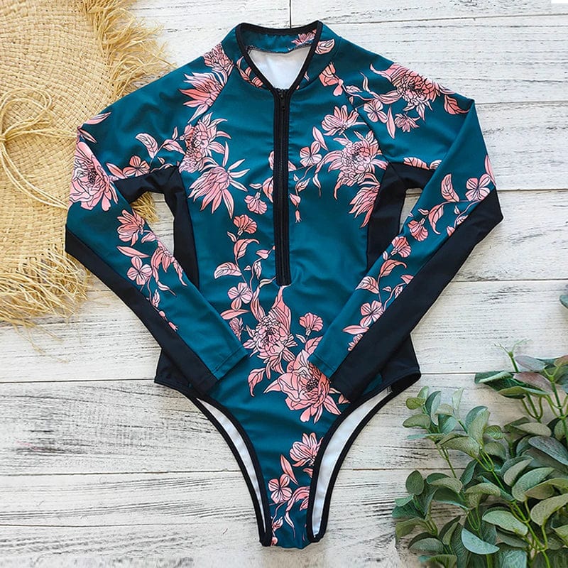 Long-sleeved one-piece women's swimsuit with zipper – Naria