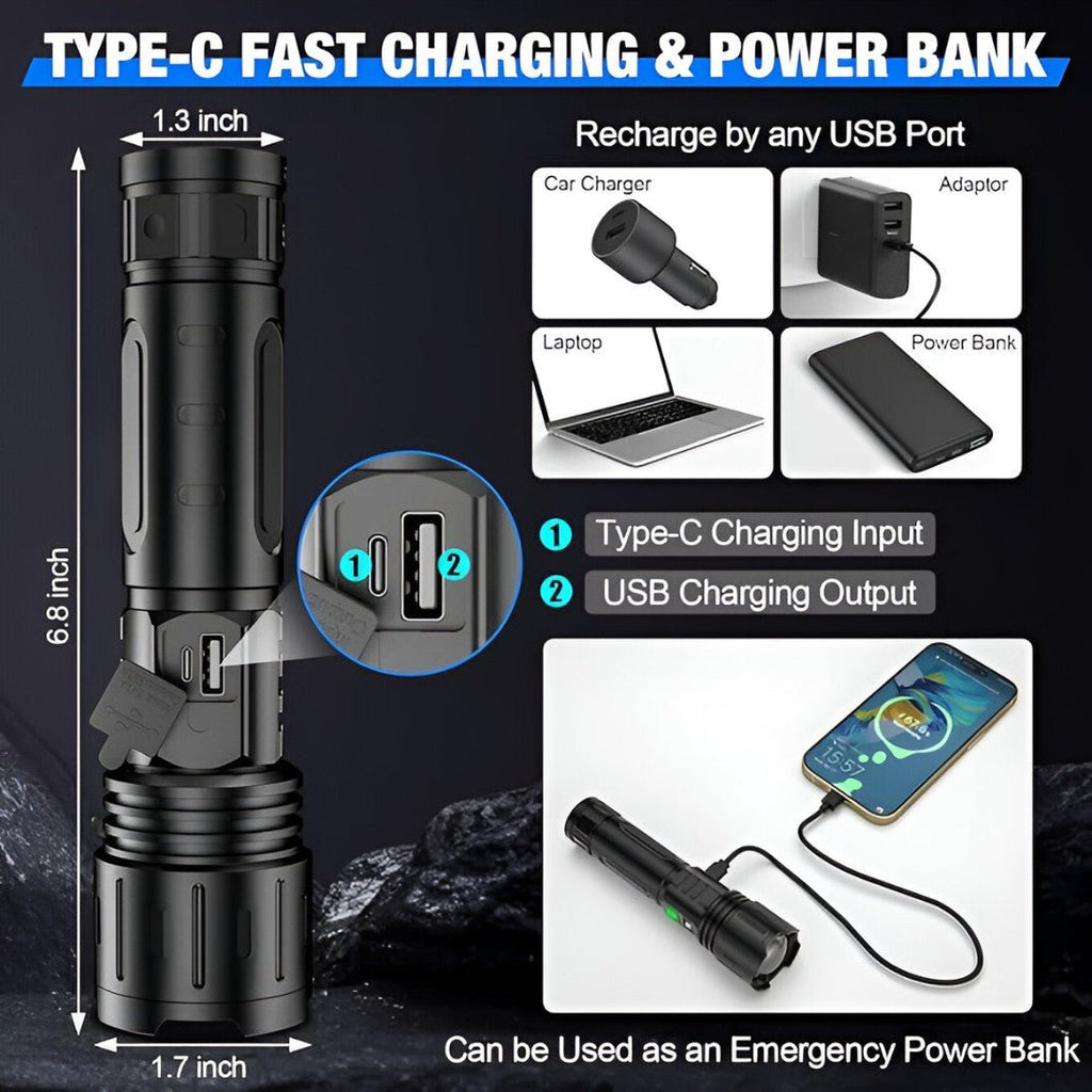 LumaBeam – 100,000 Lumen Rechargeable LED Flashlight with Power Bank
