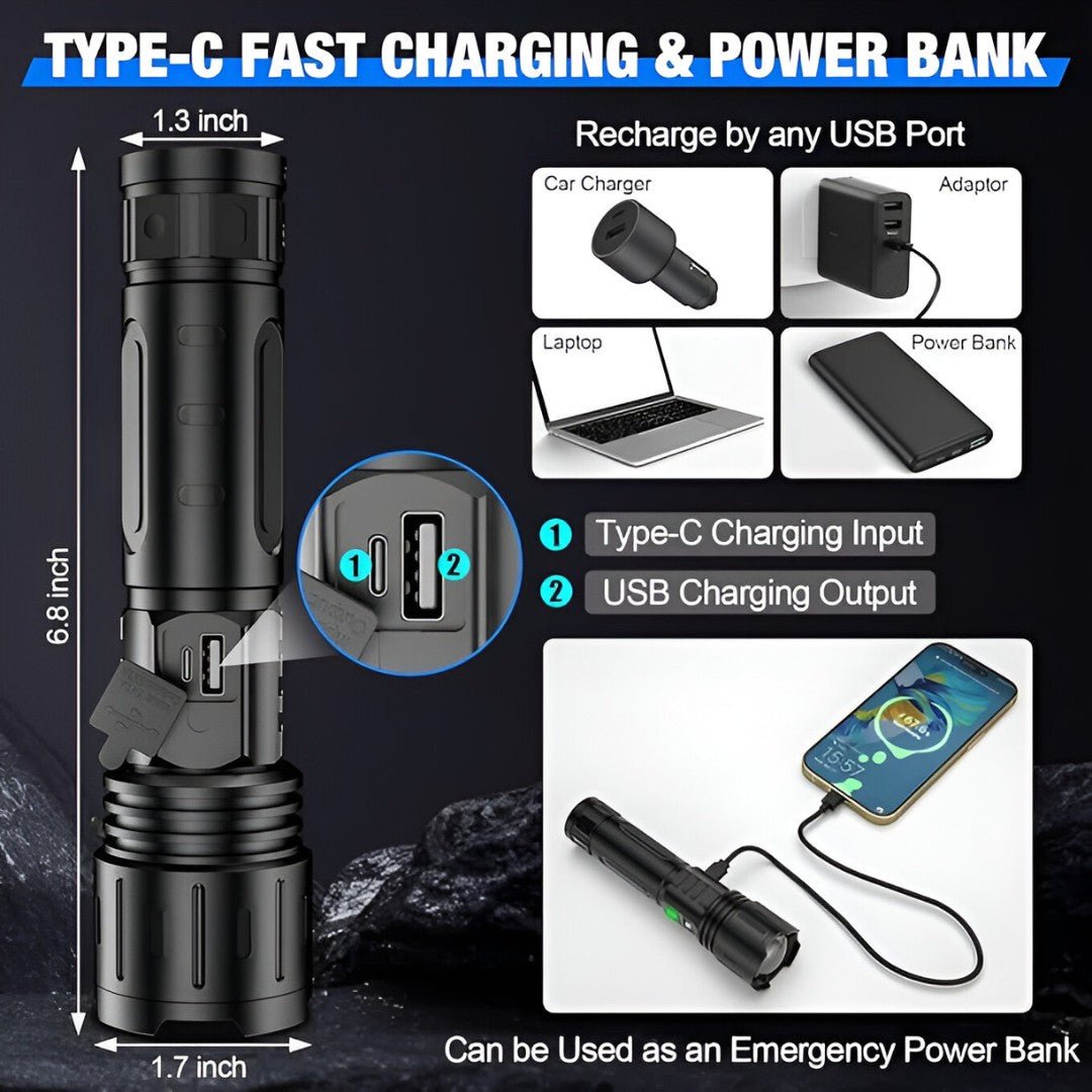 LumaBeam – 100,000 Lumen Rechargeable LED Flashlight with Power Bank