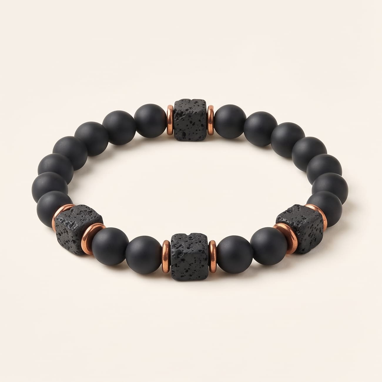 Black Onyx and Lava Stone Cube Balance Bracelet - Aurelia