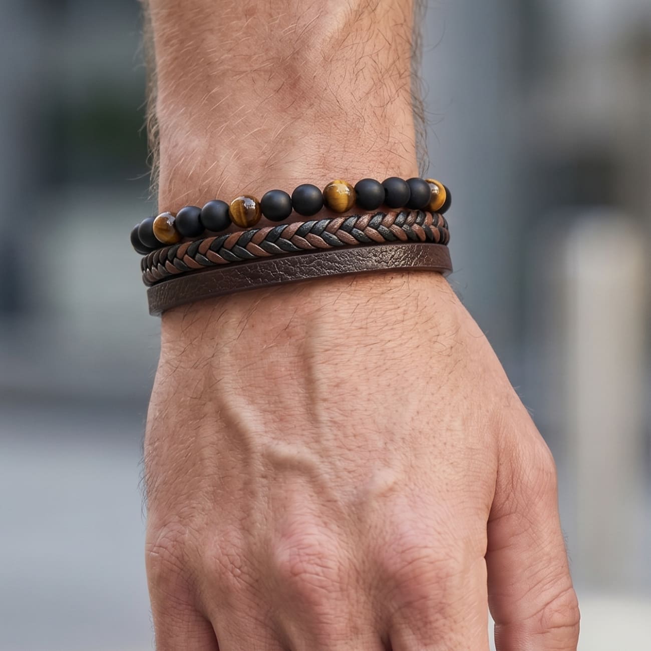 Leather Men's Bracelet Set - Armand