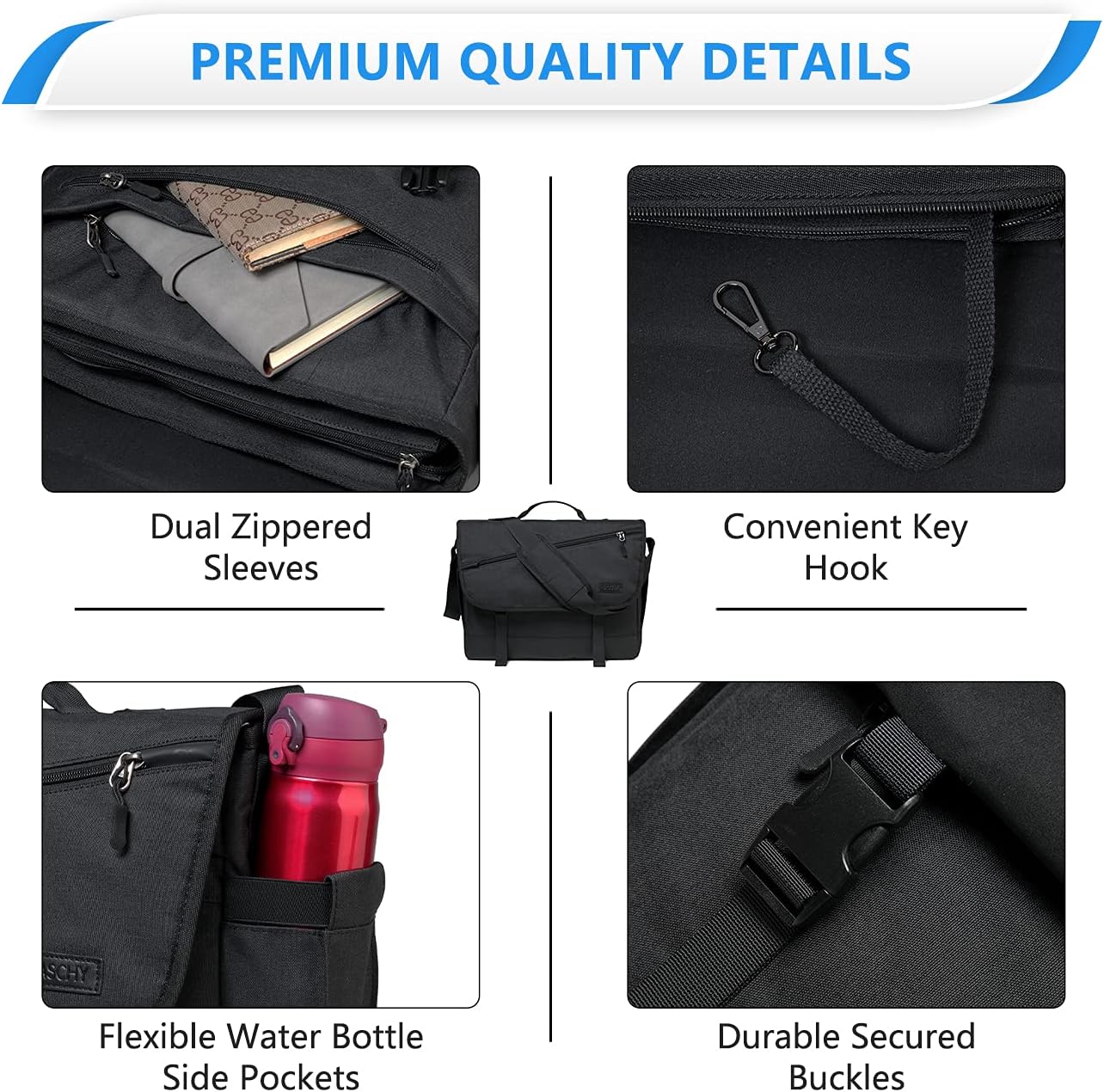 Water-Resistant Laptop Messenger Bag with Adjustable Strap – WorkMate Series