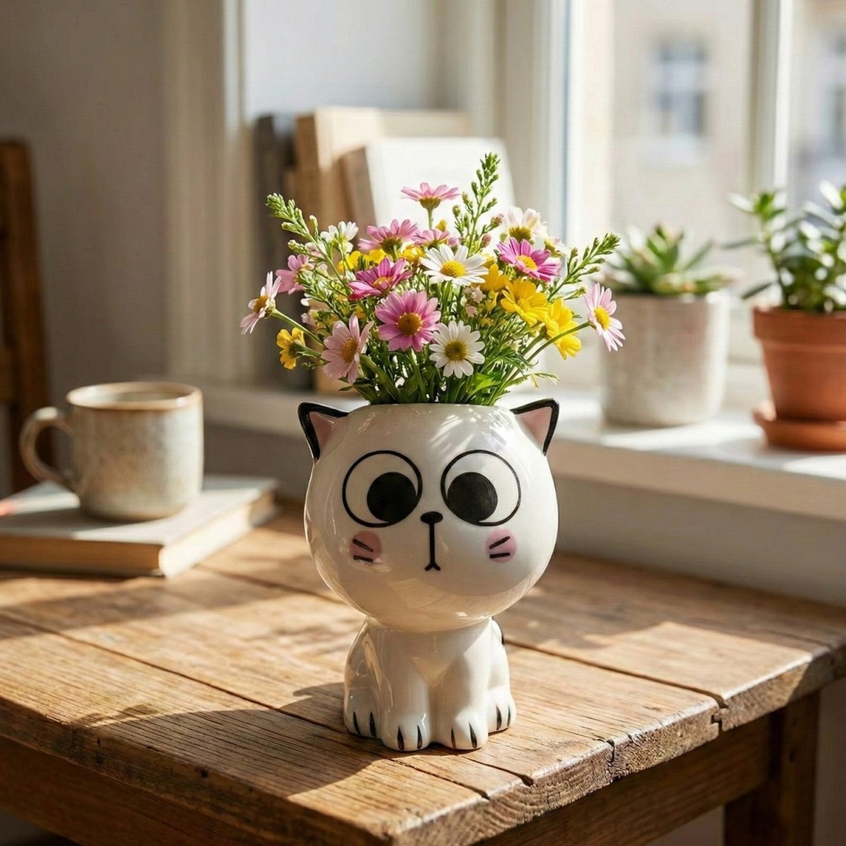 Mini Cat Ceramic Flowerpot for Small Plants