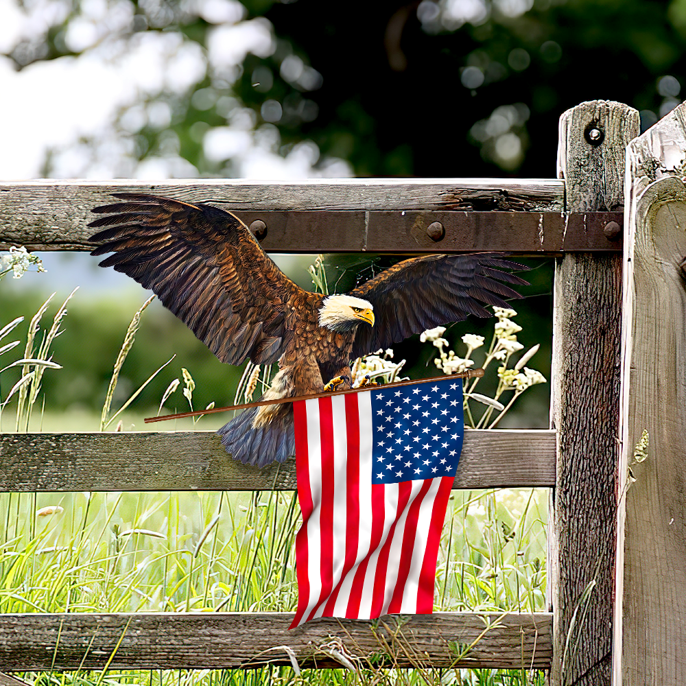 Eagle With American Flag Hanging Metal Sign, Patriotic home and garden decor