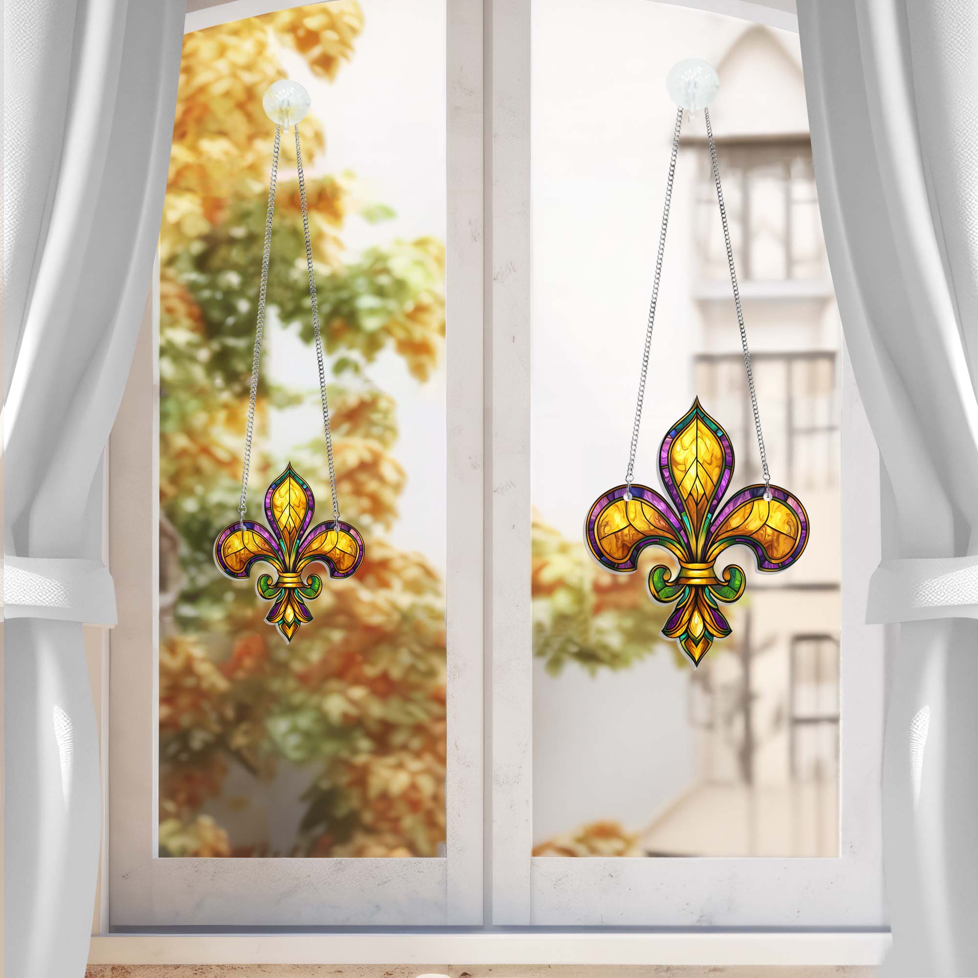 Louisiana Fleur De Lis Suncatcher, Mardi Gras Fleur de Lis Acrylic Hanging Sign