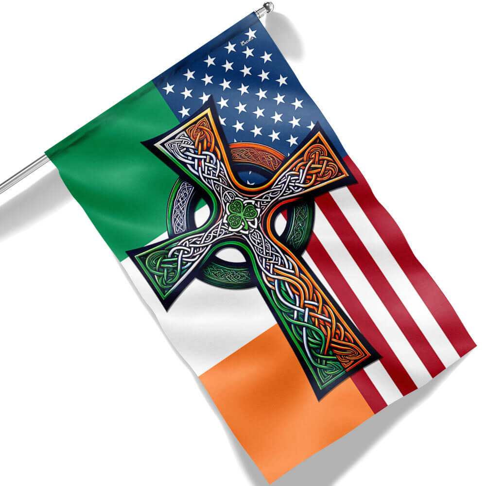 Irish Celtic Knot Cross St. Patrick’s Day Irish American Flag  3-Day Shipping