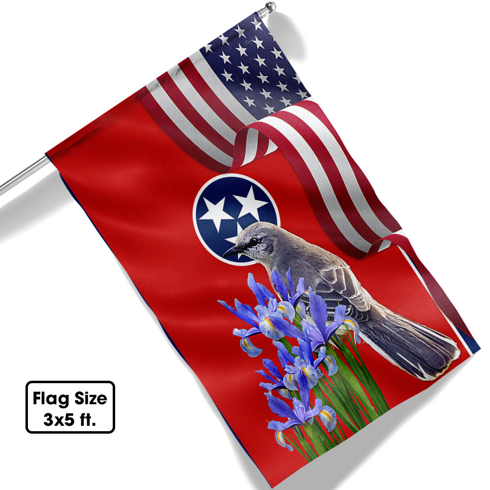 Tennessee State Mockingbird and Iris Flower Flag 3-Day Shipping