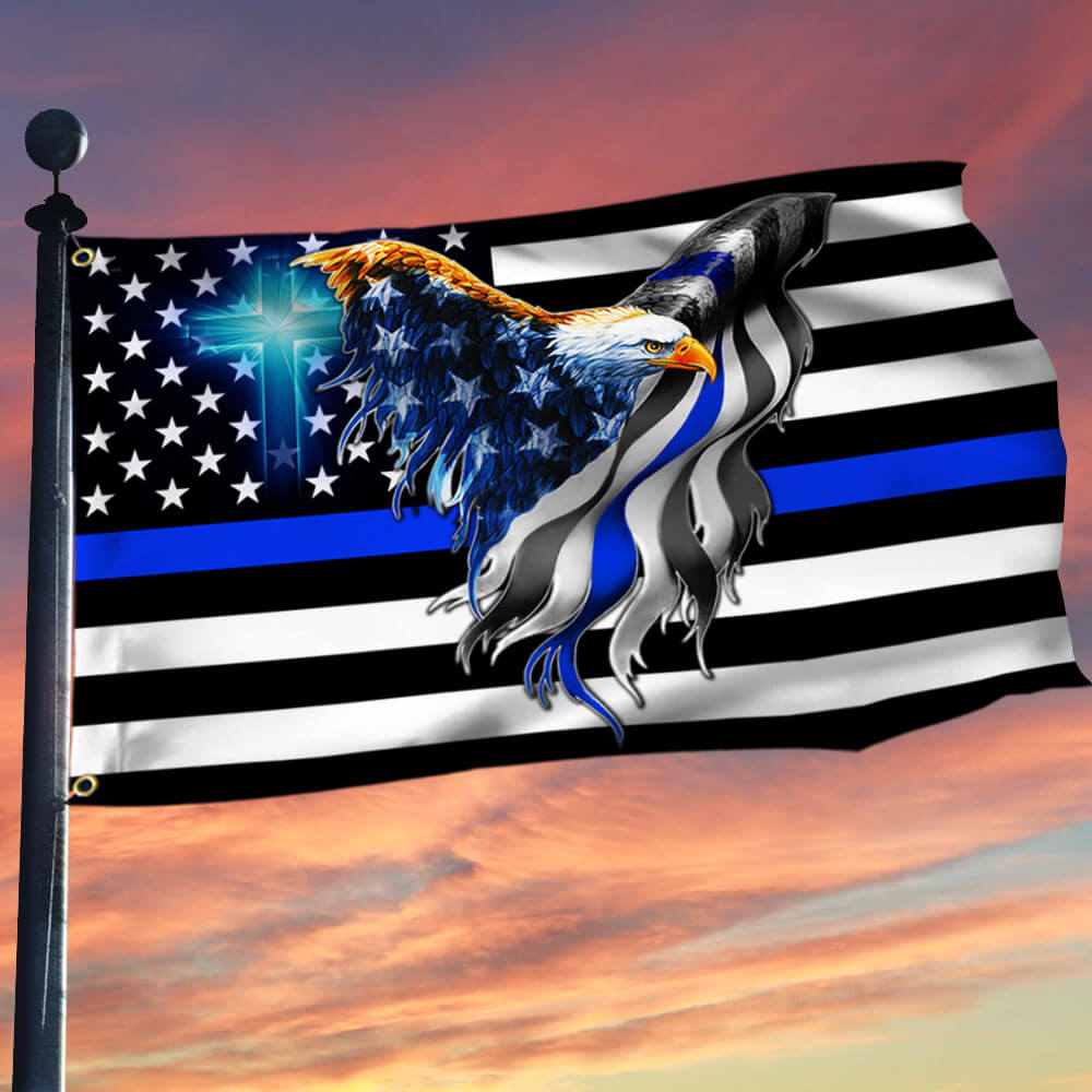 The Thin Blue Line. Police. Law Enforcement American Eagle Flag, Canvas Flag Double Side Printed