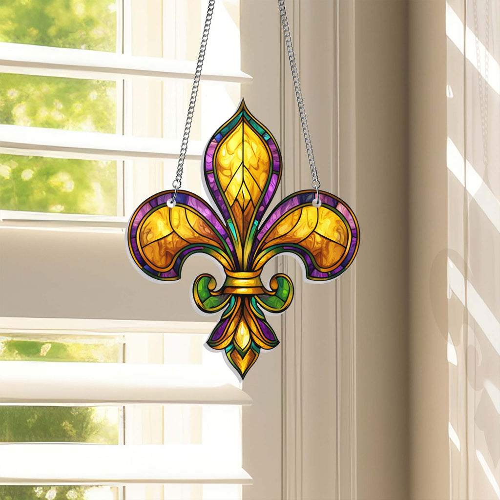 Louisiana Fleur De Lis Suncatcher, Mardi Gras Fleur de Lis Acrylic Hanging Sign