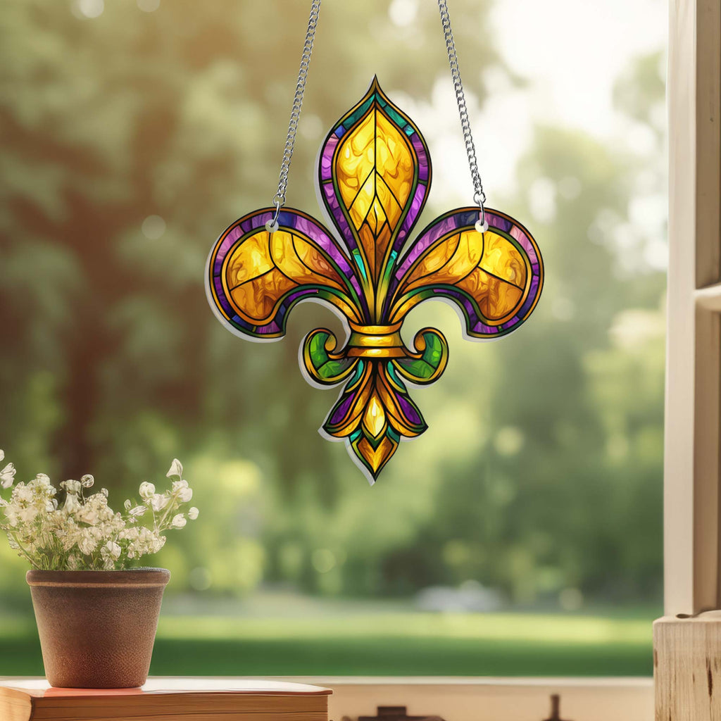 Louisiana Fleur De Lis Suncatcher, Mardi Gras Fleur de Lis Acrylic Hanging Sign
