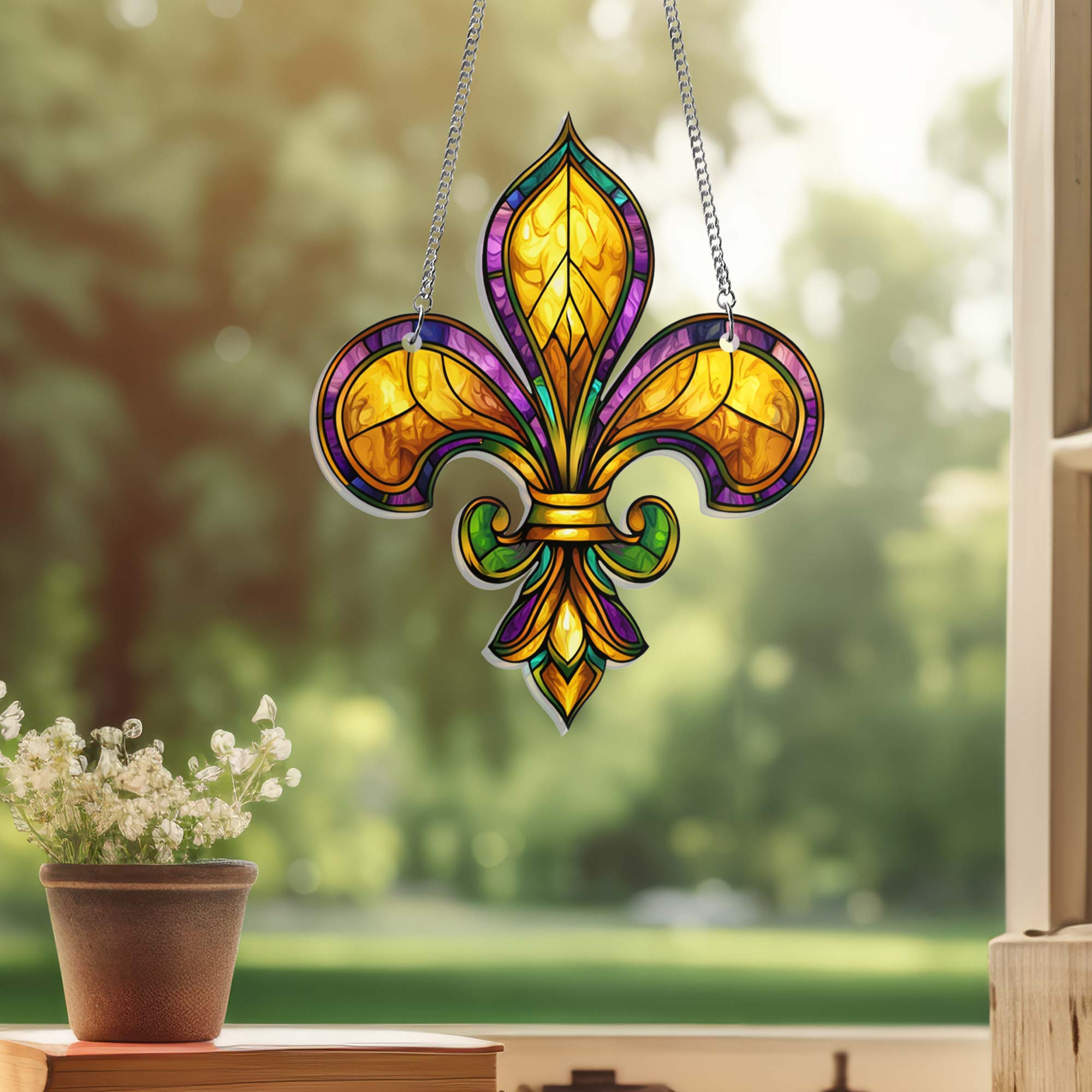 Louisiana Fleur De Lis Suncatcher, Mardi Gras Fleur de Lis Acrylic Hanging Sign