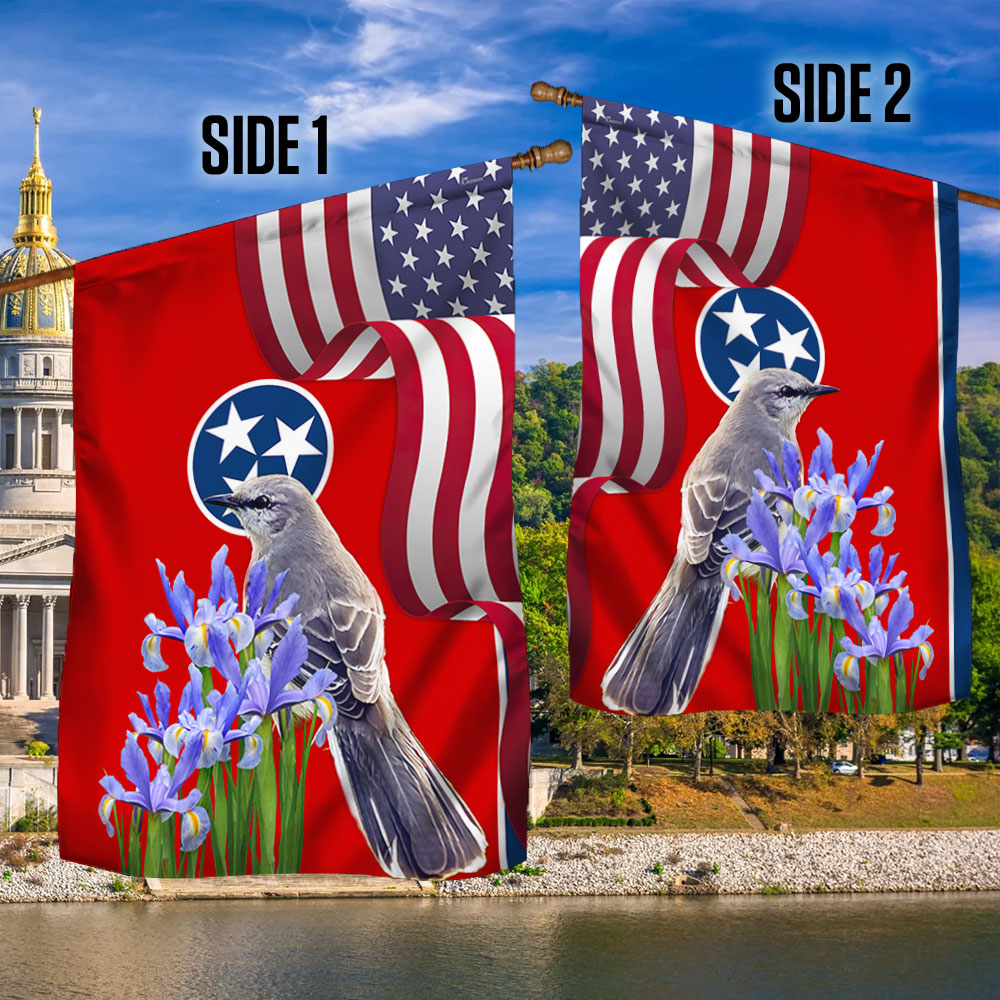 Tennessee State Mockingbird and Iris Flower Flag 3-Day Shipping