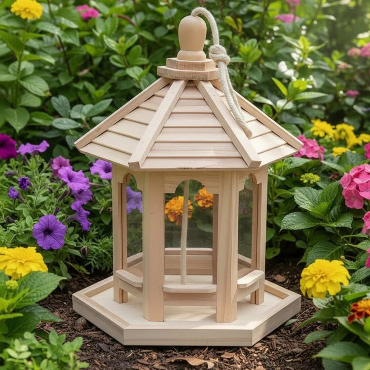 Rustic Wooden Birdhouse with Water System