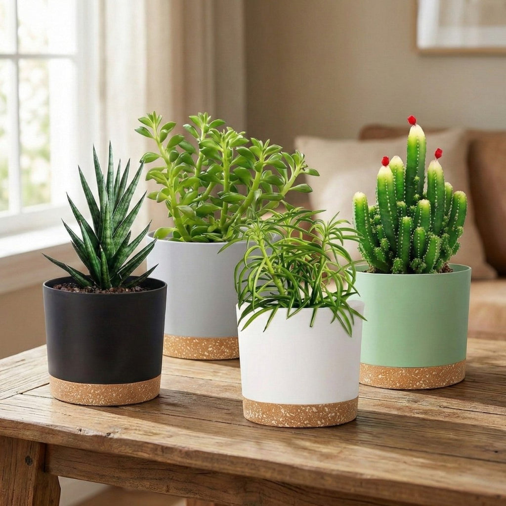 Set of 4 Modern Flower Pots with Drainage