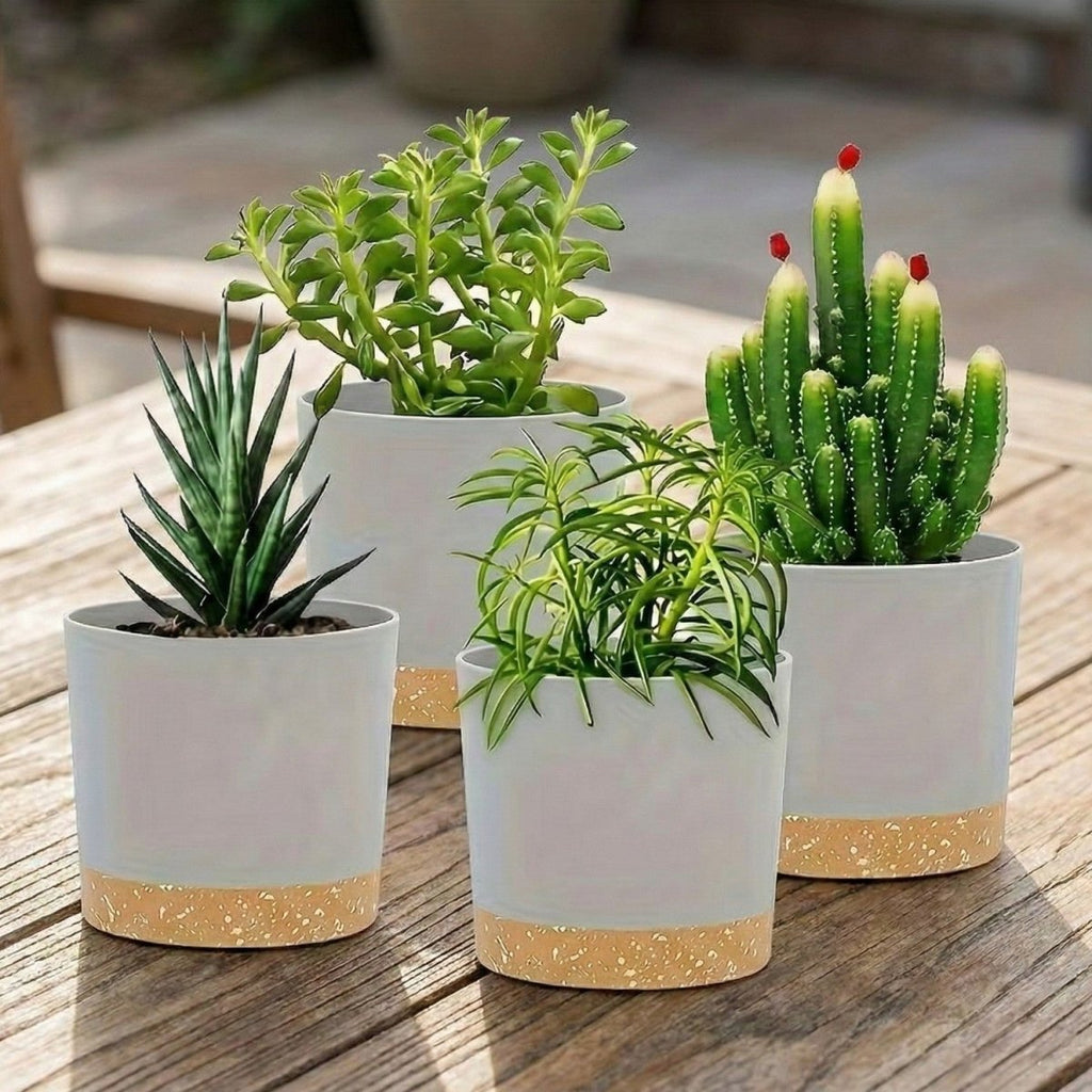 Set of 4 Modern Flower Pots with Drainage