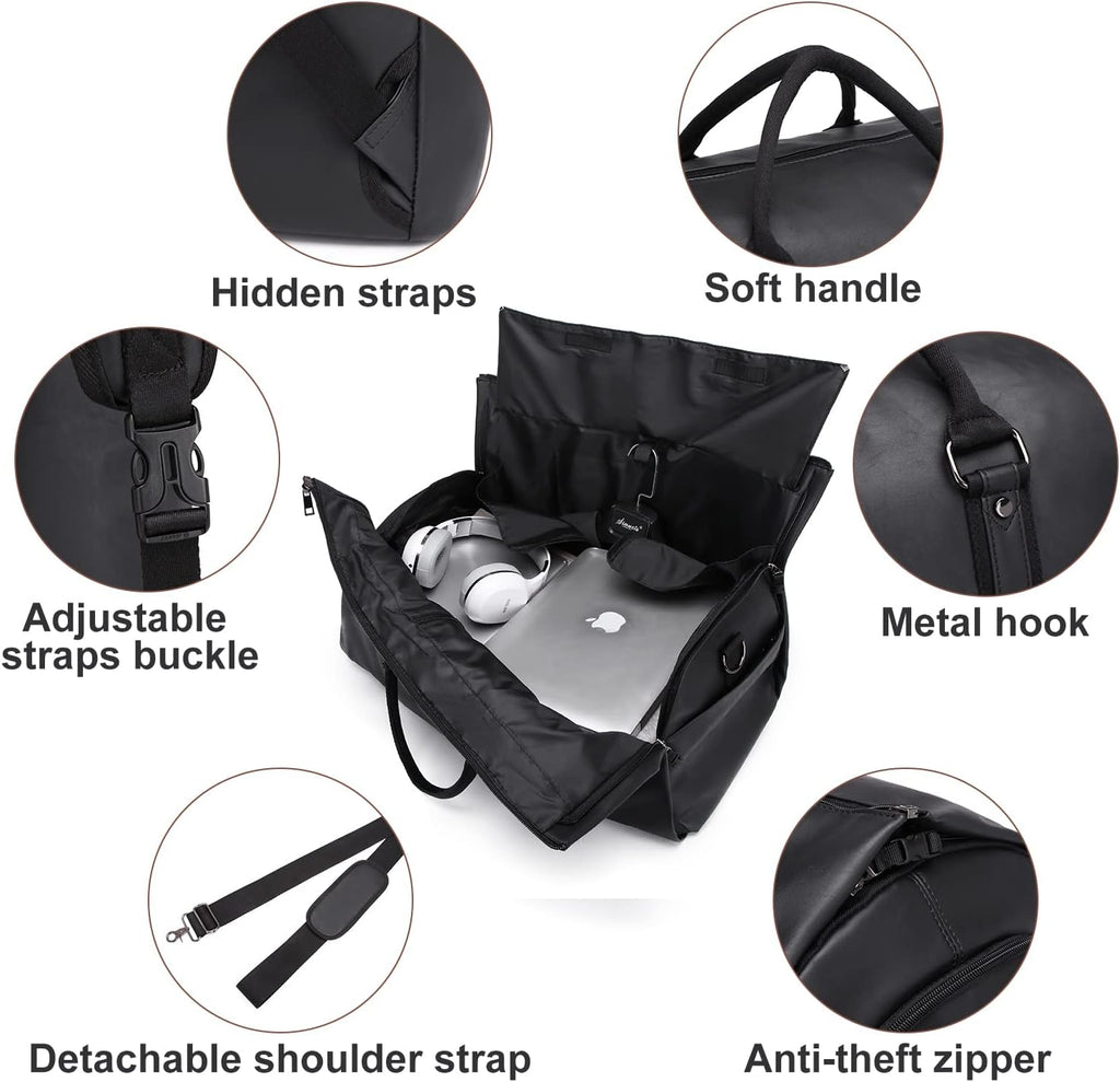 Convertible PU Leather Garment Duffel – Carry-On Weekender Suit Travel Bag