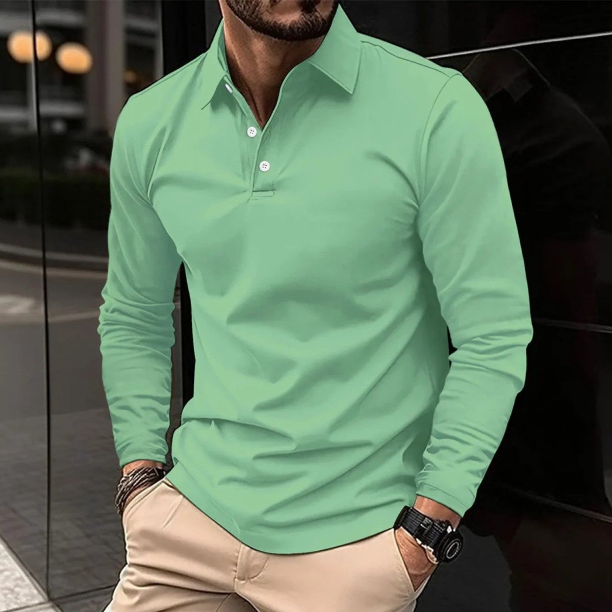 Slim Fit Long Sleeve Polo Shirt