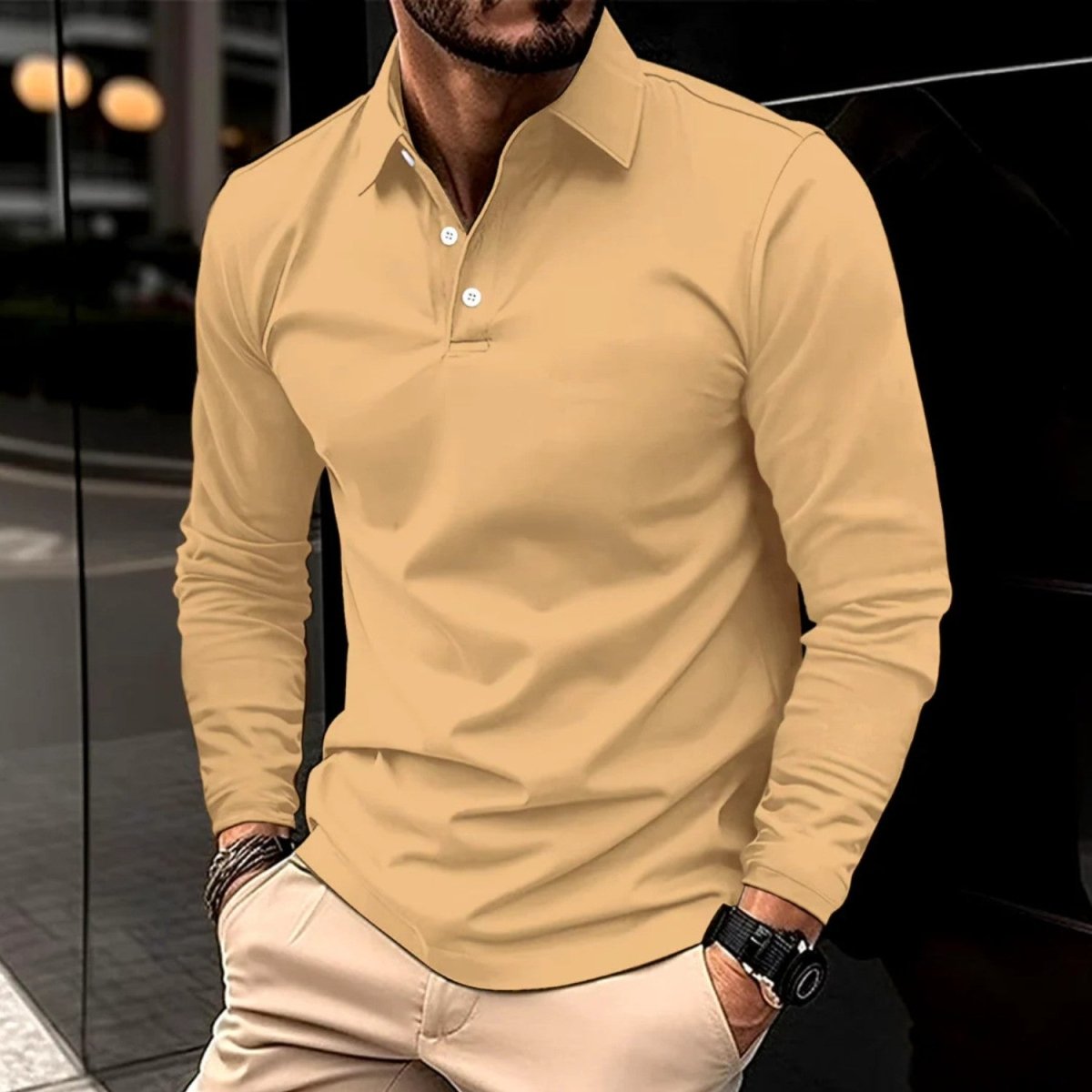 Slim Fit Long Sleeve Polo Shirt