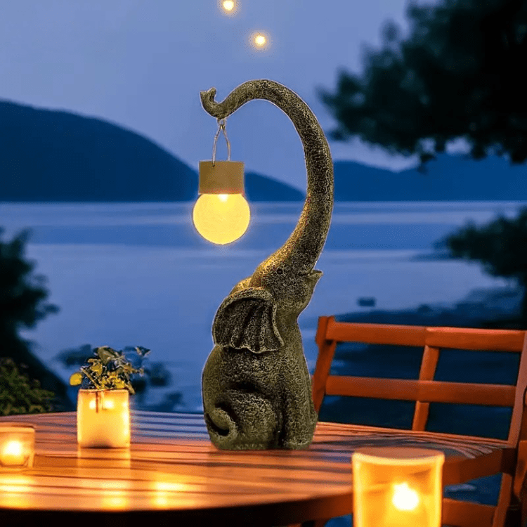 Solar-Powered Copper Elephant Lamp