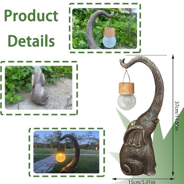 Solar-Powered Copper Elephant Lamp