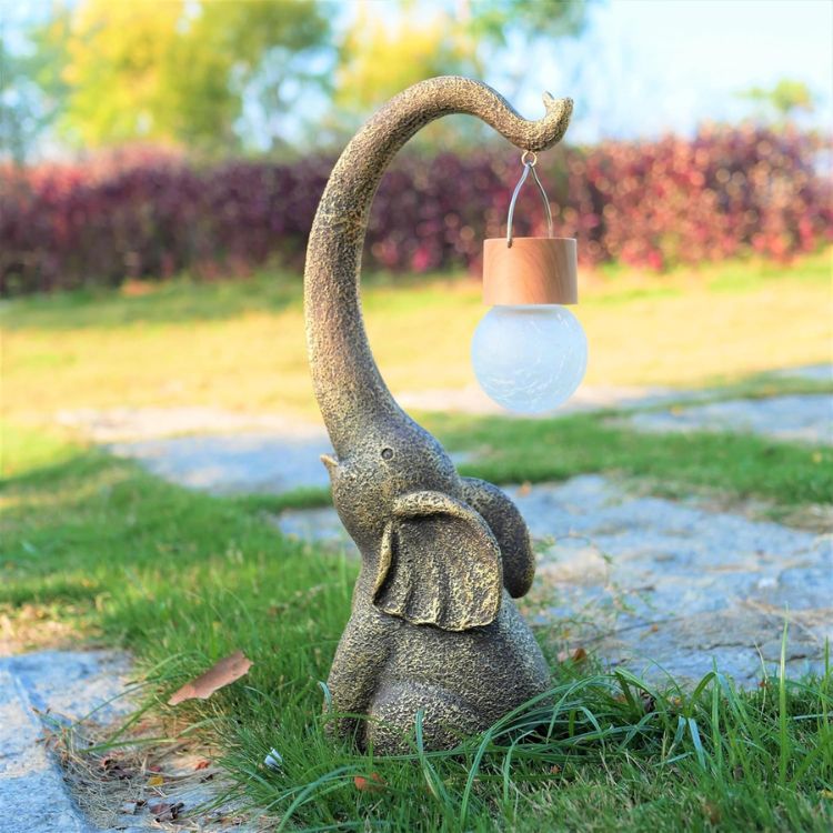Solar-Powered Copper Elephant Lamp
