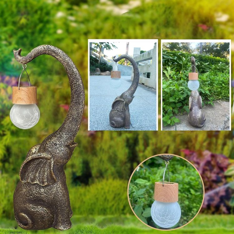 Solar-Powered Copper Elephant Lamp