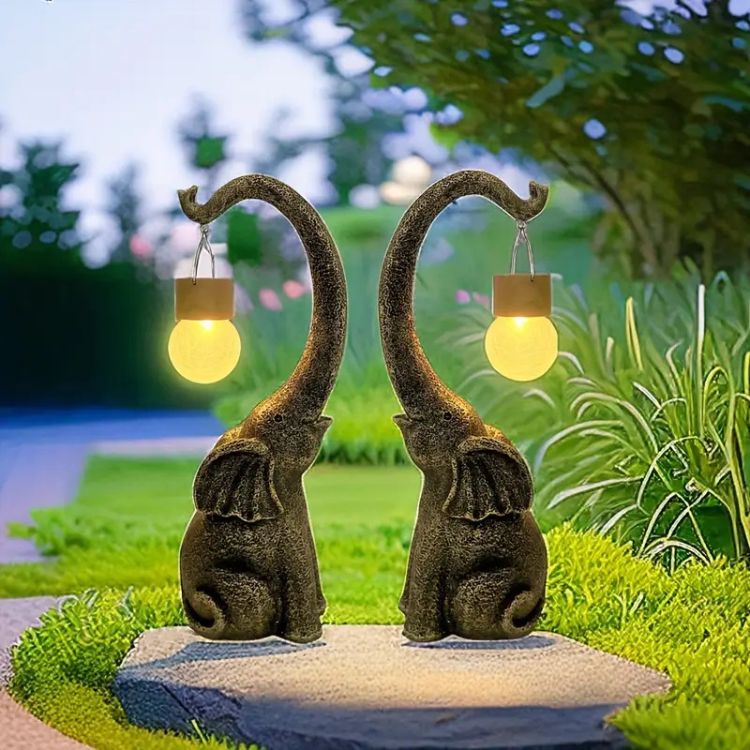 Solar-Powered Copper Elephant Lamp
