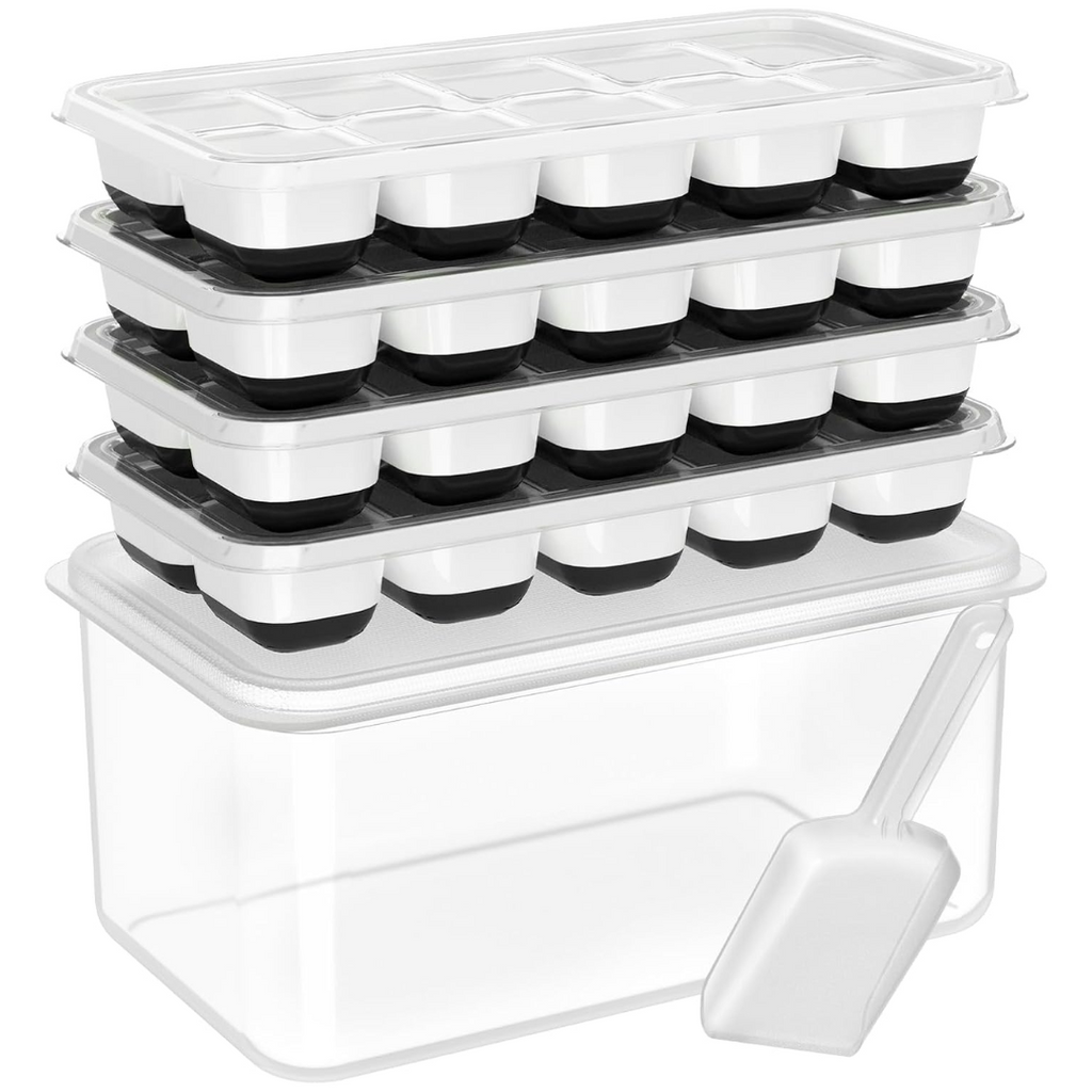 Stackable Silicone Ice Cube Trays with Storage Bin