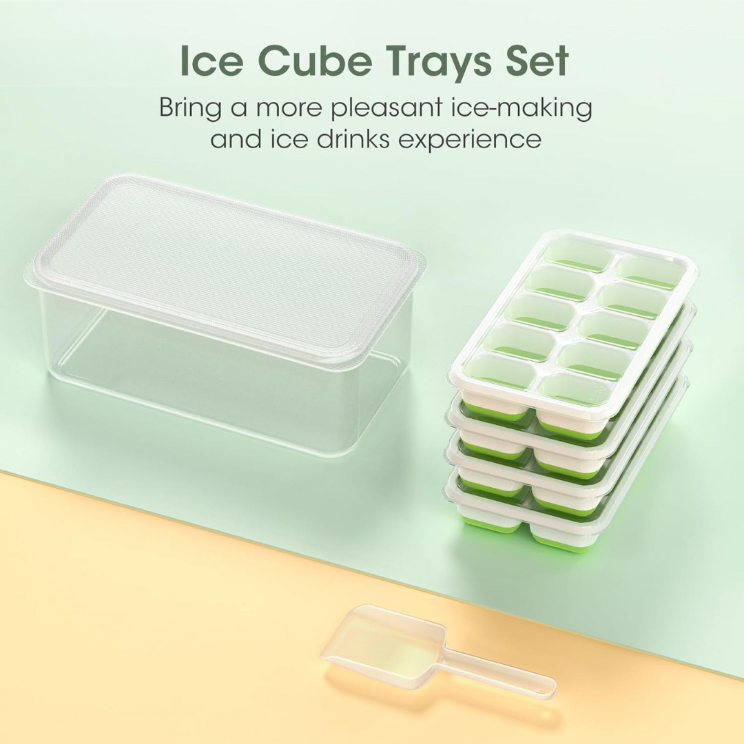Stackable Silicone Ice Cube Trays with Storage Bin