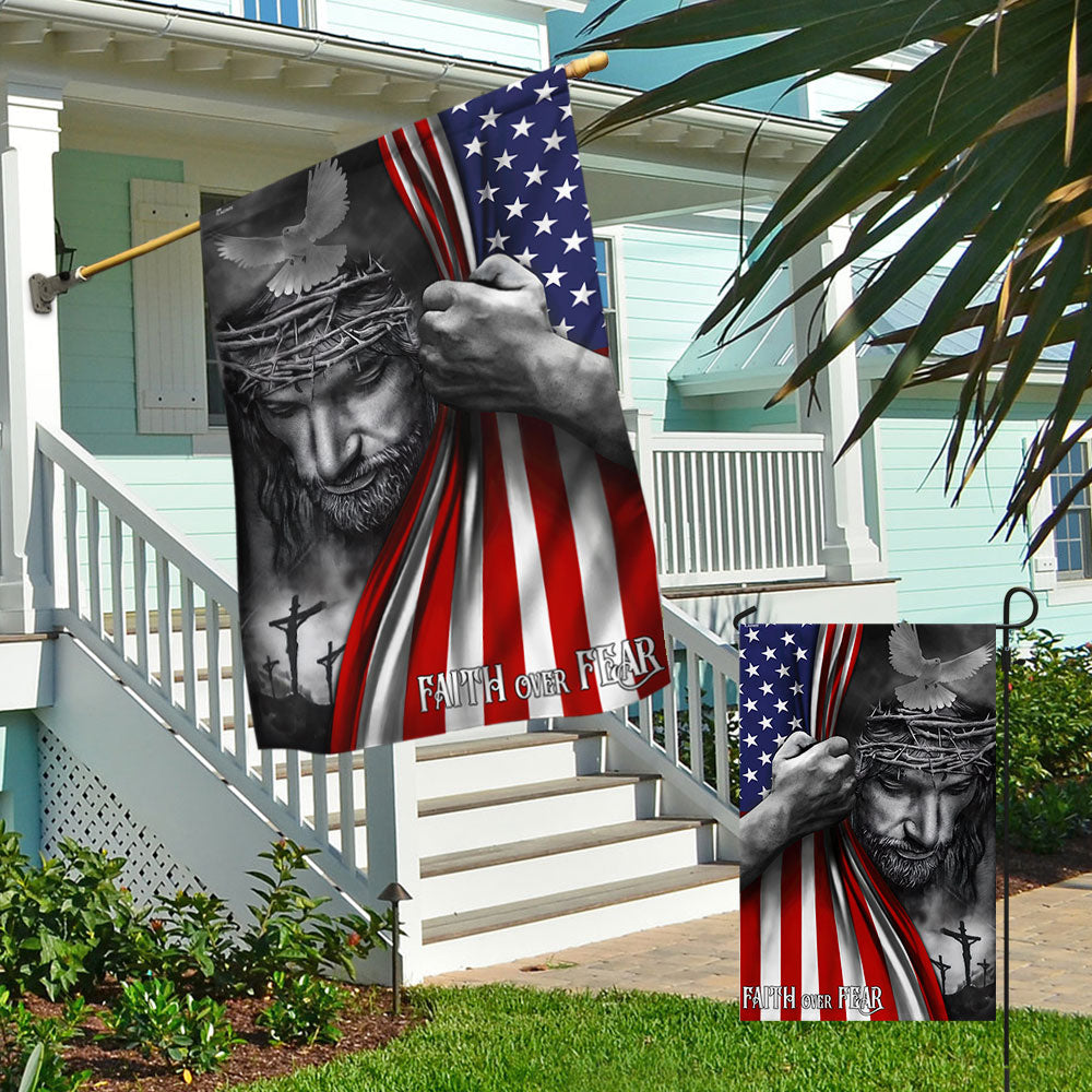Jesus Flag Faith Over Fear God Jesus Flag, Double Side Print, 3-Day Shipping