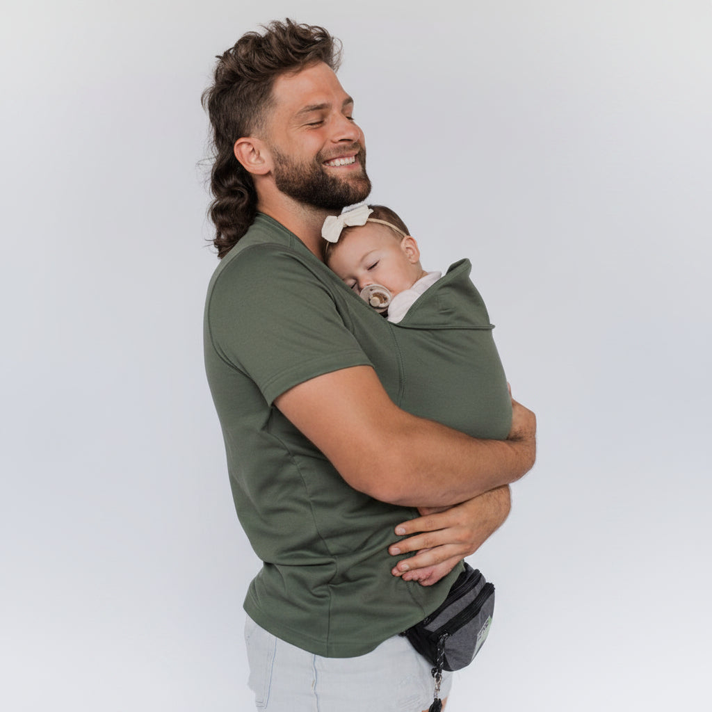 Cotton Babywearing T-Shirt with Built-In Pouch and Nursing Function