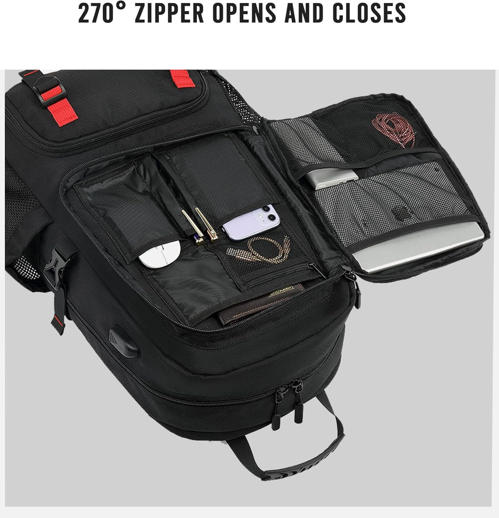 60L Waterproof Travel Laptop Backpack with USB Port & Shoe Compartment