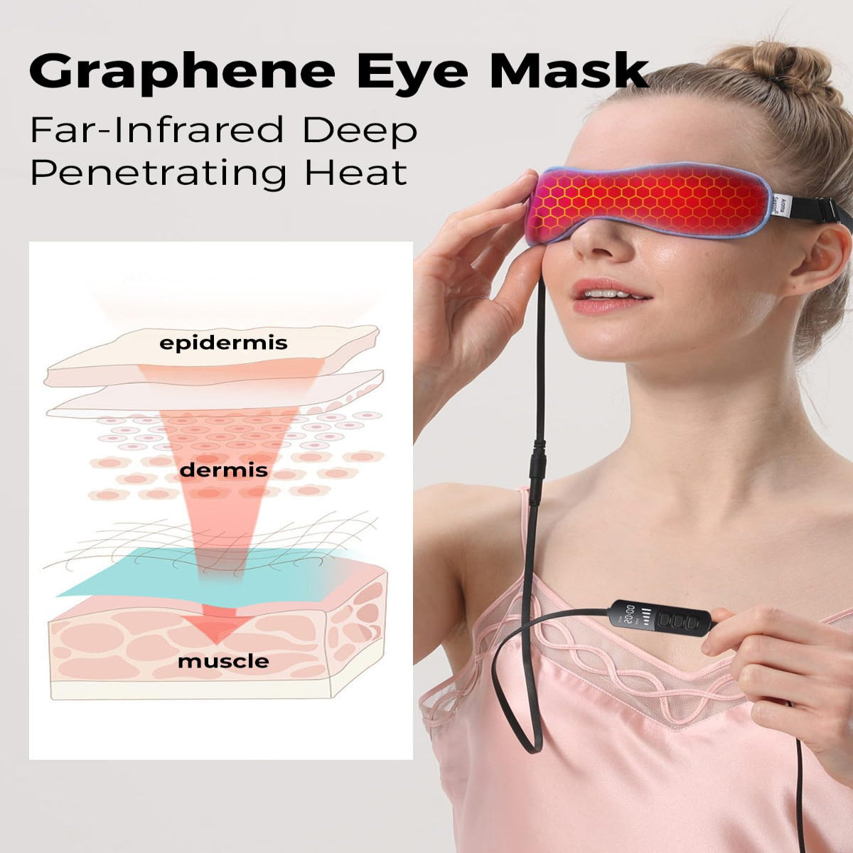Heated Eye Mask with Graphene Technology and Five Heat Settings, Adjustable Strap