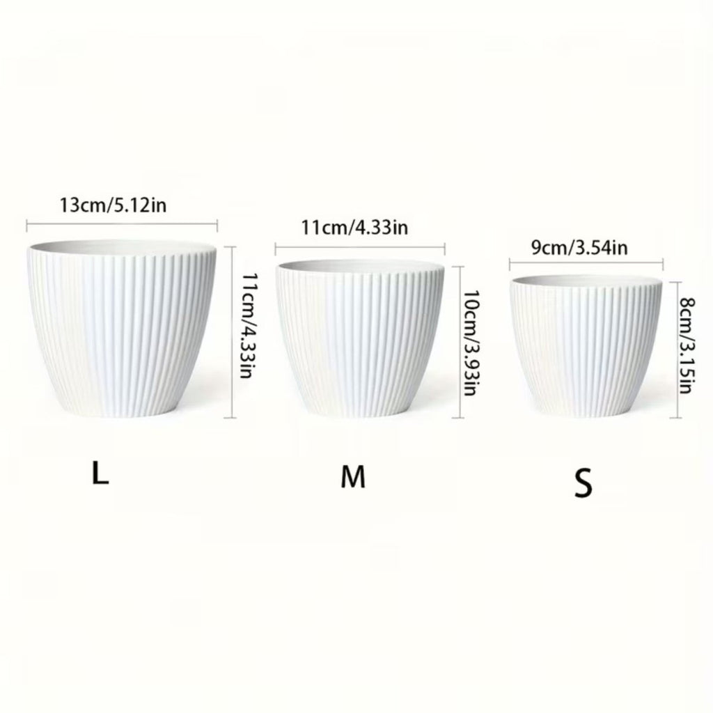 Vertical Striped Flower Pot with Saucer