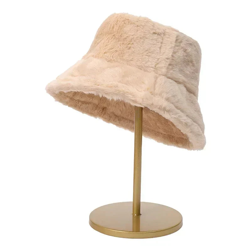Warm Autumn Bucket Hat made of Rabbit Fur for Ladies - Lorna