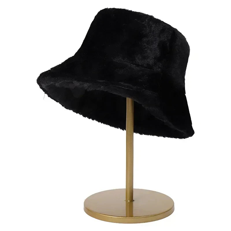 Warm Autumn Bucket Hat made of Rabbit Fur for Ladies - Lorna