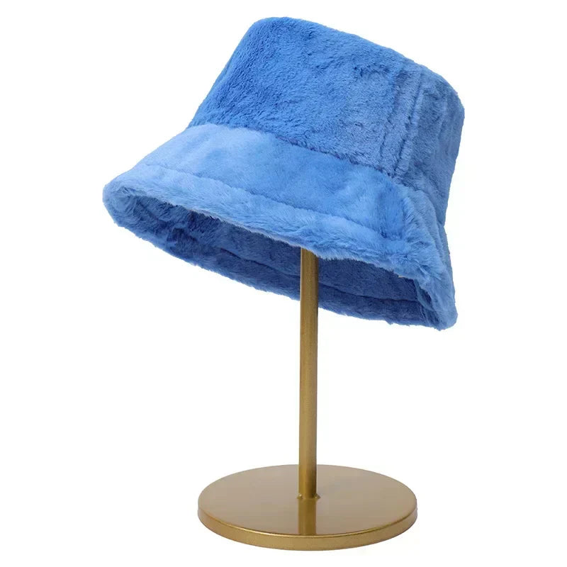Warm Autumn Bucket Hat made of Rabbit Fur for Ladies - Lorna