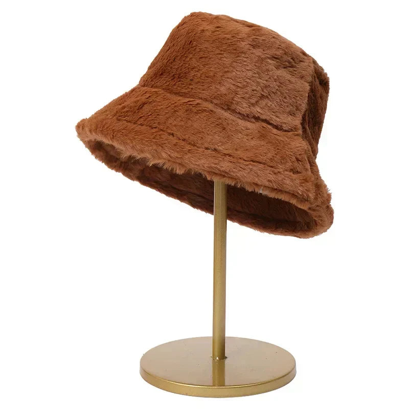 Warm Autumn Bucket Hat made of Rabbit Fur for Ladies - Lorna