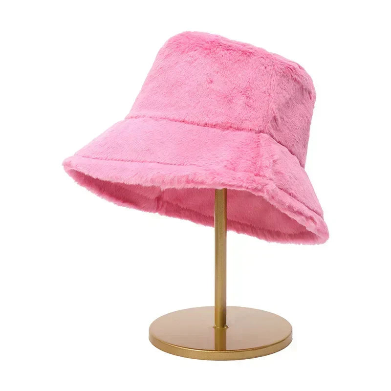 Warm Autumn Bucket Hat made of Rabbit Fur for Ladies - Lorna