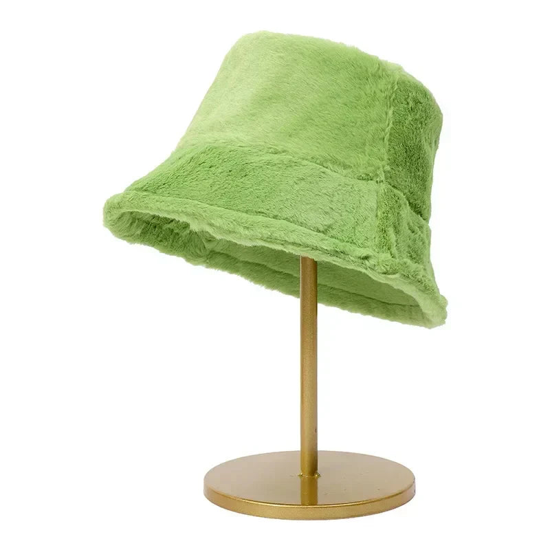 Warm Autumn Bucket Hat made of Rabbit Fur for Ladies - Lorna