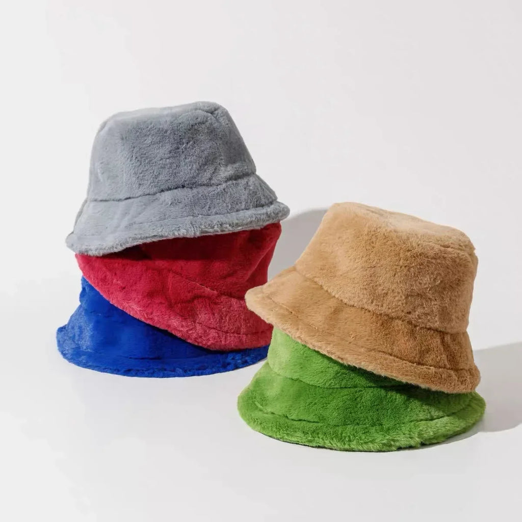 Warm Autumn Bucket Hat made of Rabbit Fur for Ladies - Lorna