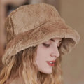 Warm Autumn Bucket Hat made of Rabbit Fur for Ladies - Lorna
