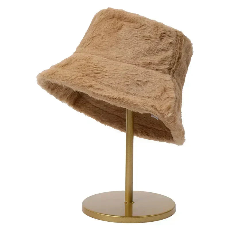 Warm Autumn Bucket Hat made of Rabbit Fur for Ladies - Lorna