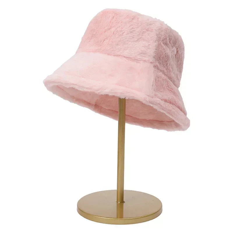 Warm Autumn Bucket Hat made of Rabbit Fur for Ladies - Lorna