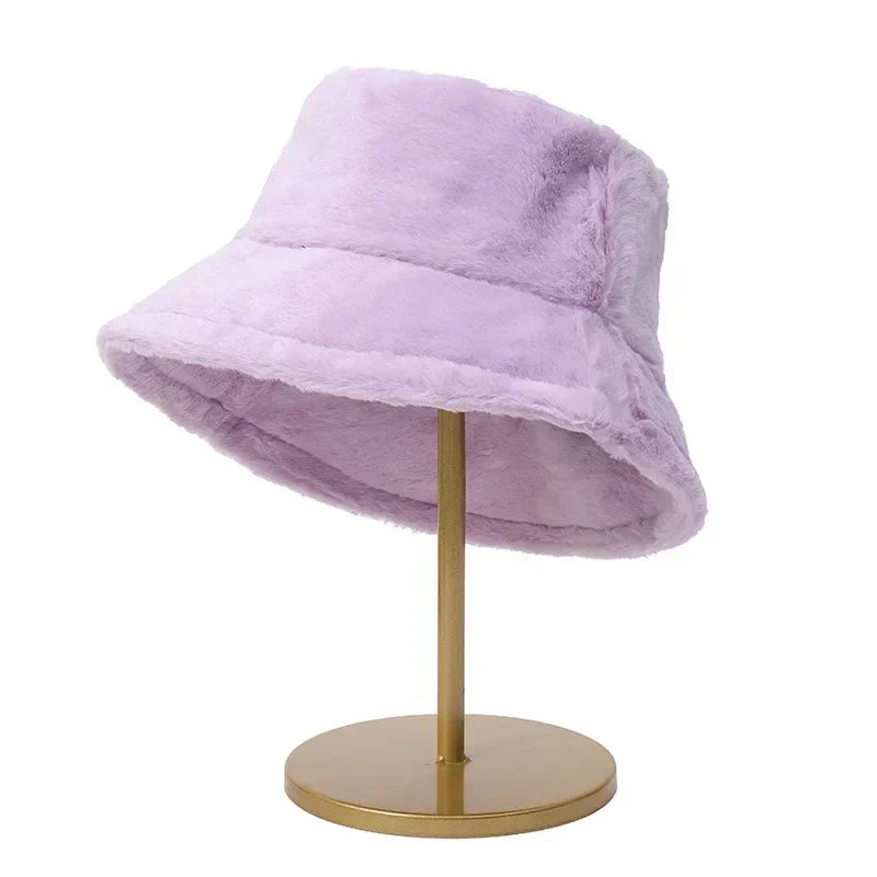 Warm Autumn Bucket Hat made of Rabbit Fur for Ladies - Lorna