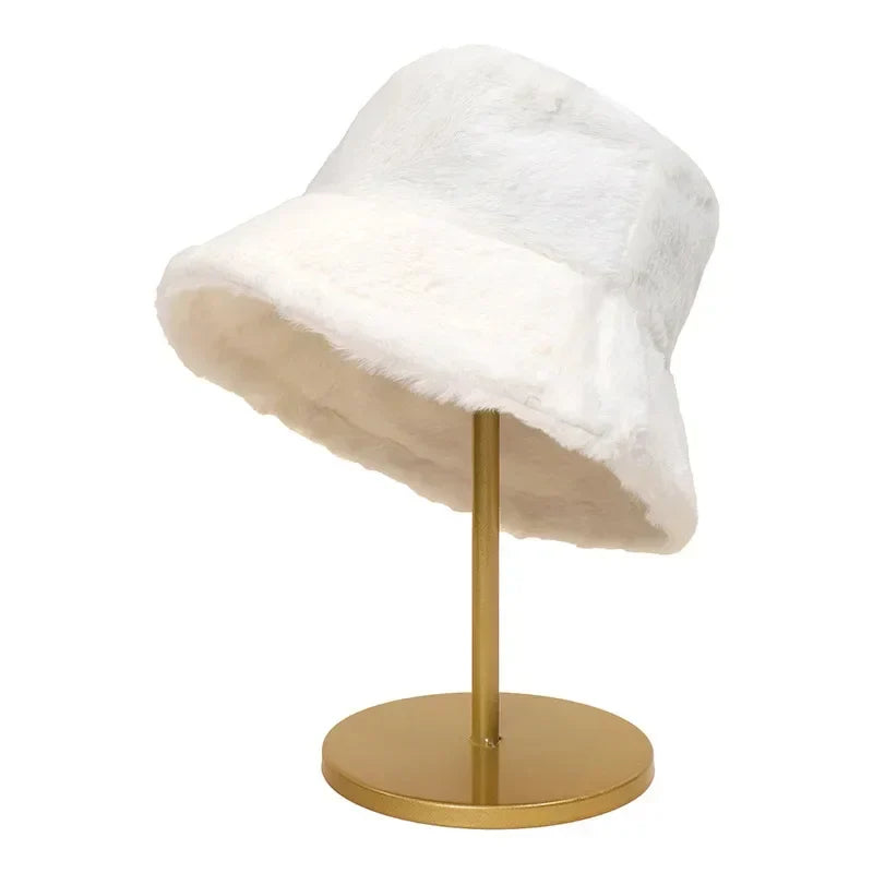 Warm Autumn Bucket Hat made of Rabbit Fur for Ladies - Lorna