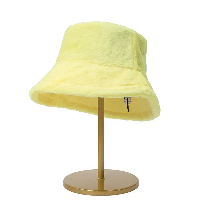 Warm Autumn Bucket Hat made of Rabbit Fur for Ladies - Lorna