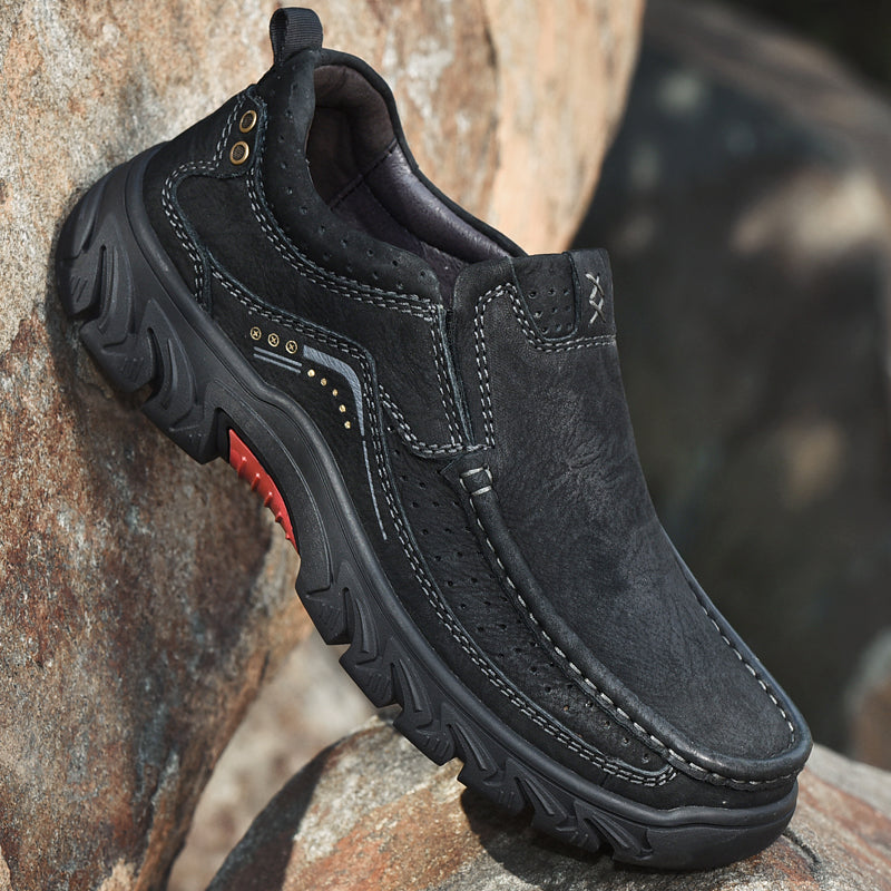 Orthopedic Ankle Boots with Arch Support and Slip-Resistant Sole, Black Leather