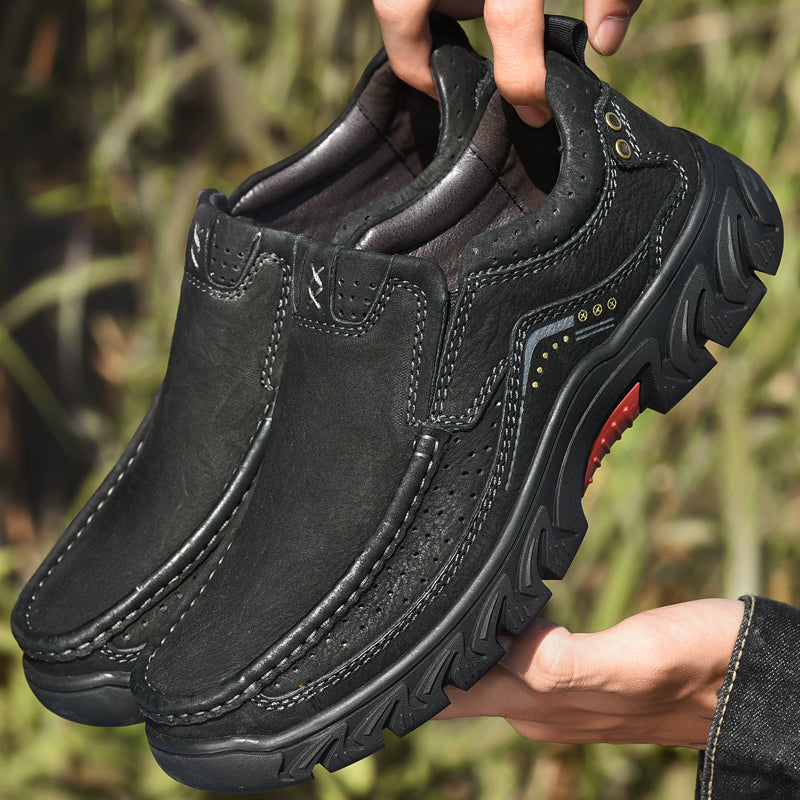 Orthopedic Ankle Boots with Arch Support and Slip-Resistant Sole, Black Leather
