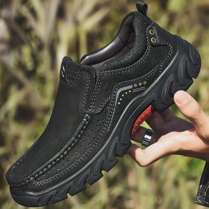 Orthopedic Ankle Boots with Arch Support and Slip-Resistant Sole, Black Leather